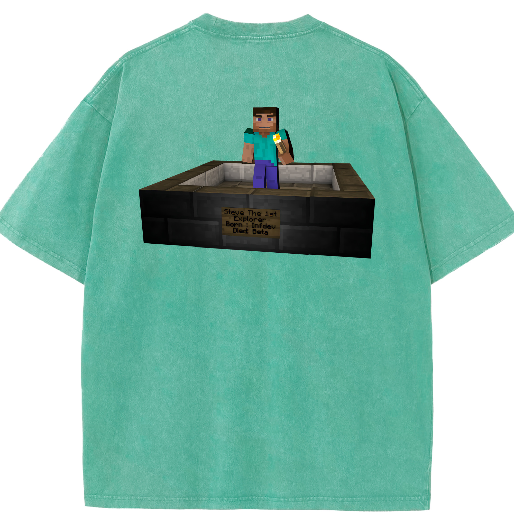 （画像用） マインクラフト ブロックの世界 Minecraft MC Block world 綿100% ヴィンテージ風 半袖Tシャツ（背面プリント）